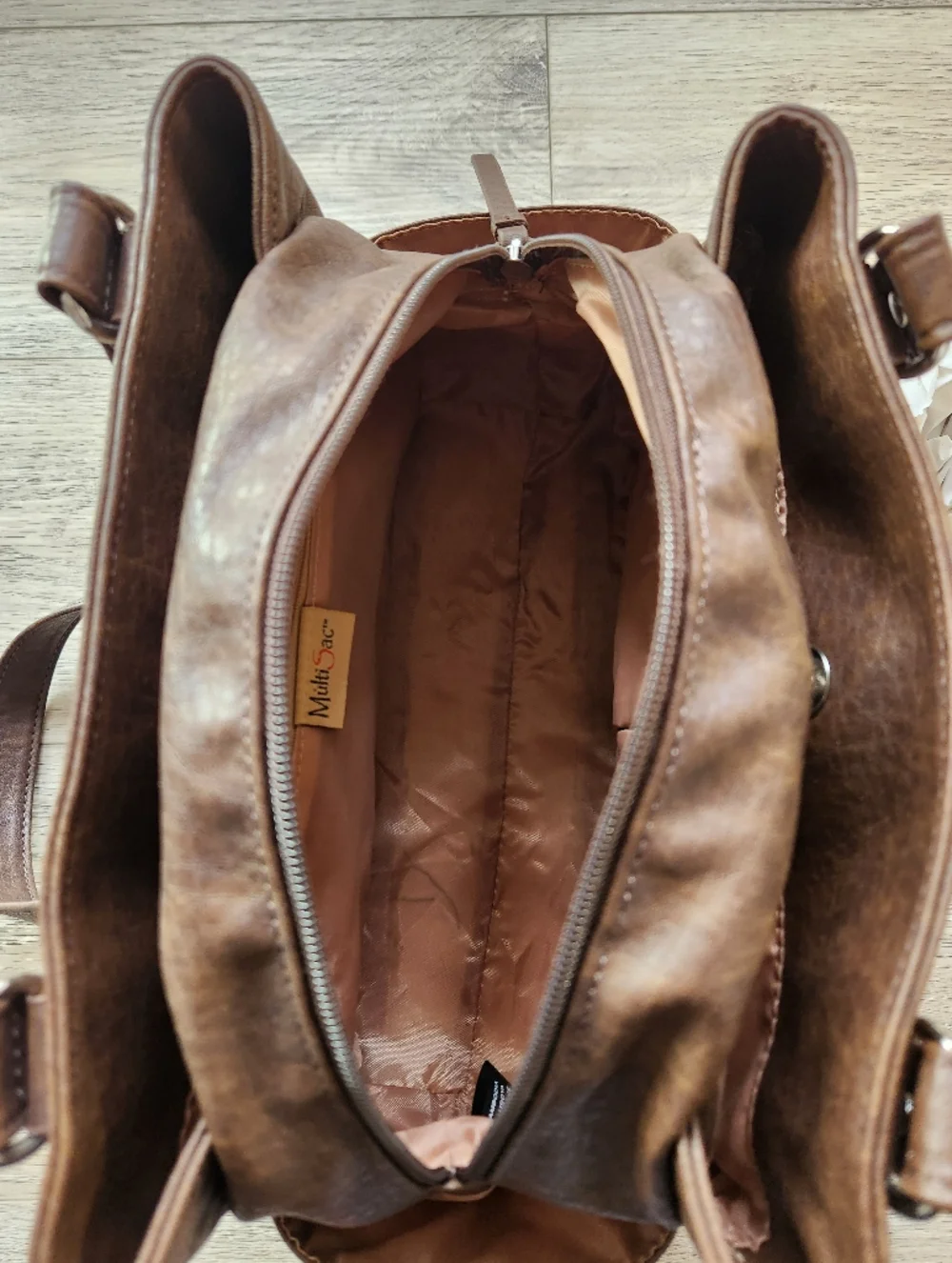 MultiSac Brown Nia Large Shopper Shoulder Purse Bag Faux Leather Nwt - Picture 7 of 15